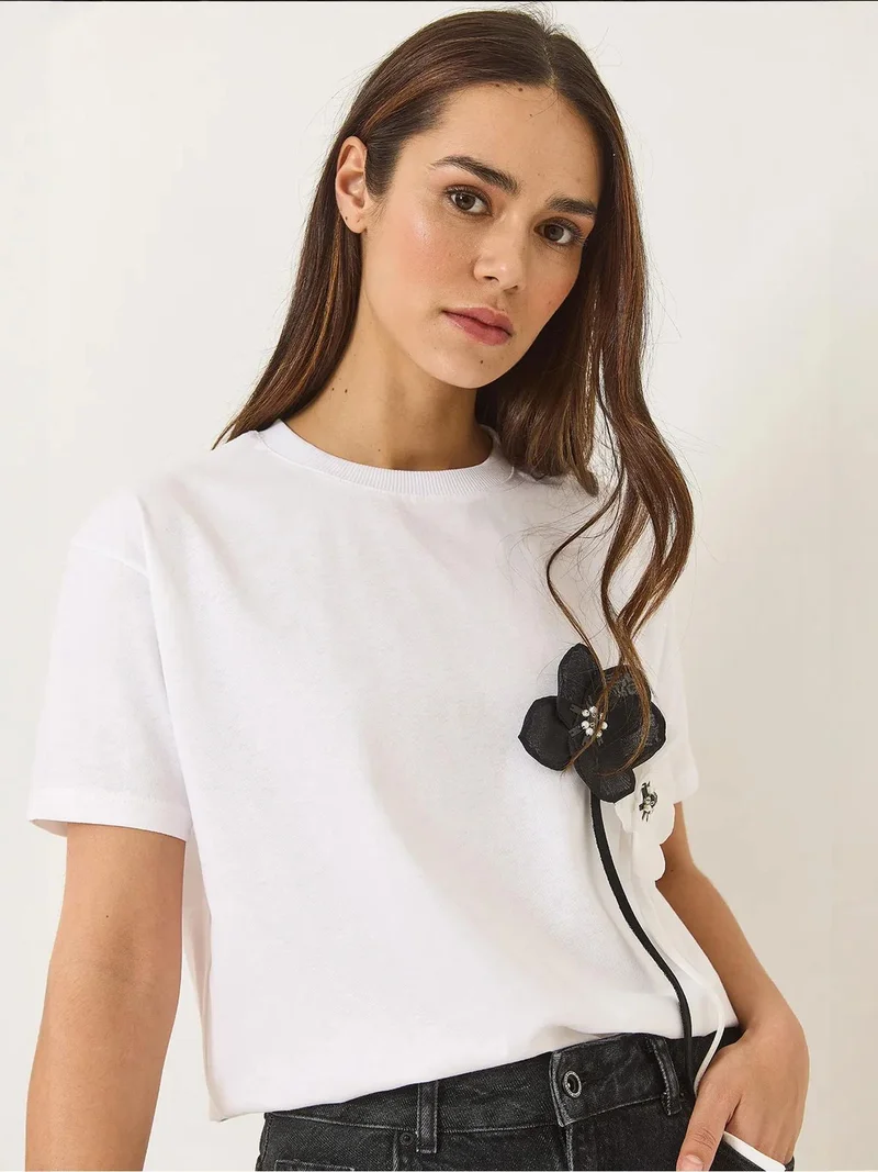 Bianco Lucci White LUCCI Flowering Print Short Sleeve T-Shirt for Women | Best Price UAE