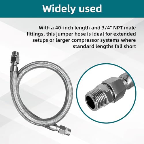 Lakeyulystore 3/4" NPT Compressor Jumper Hose 40", 304 Stainless Steel Braided Flex Hose, 750°F Heat & 450 PSI Pressure Rated, 360° Rotating Fittings, Heavy-Duty Industrial Air Line Connector - Image 2