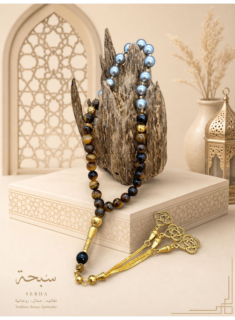 MAJOOD Original Design/33 Natural Shell Pearls With Natural Tiger Eye Stone Prayer Beads/Tasbih/10 mm - Image 5