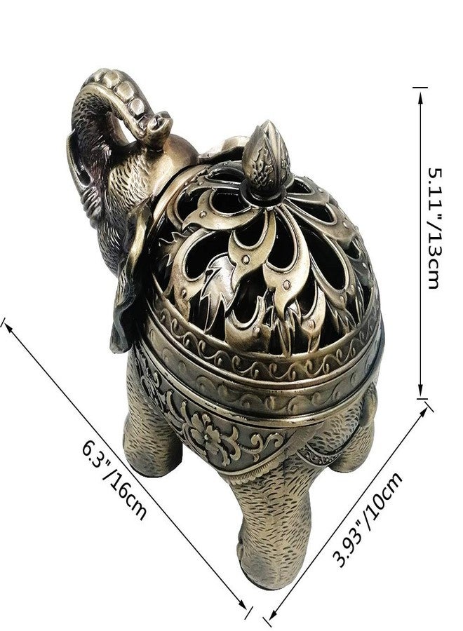 Hourwof Metal Elephant Incense Holder,Vintage Cone Coil Incense Burner with Lid,Ash Catcher,Aromatherapy Ornament Home Office Decor,Bronze - Image 3