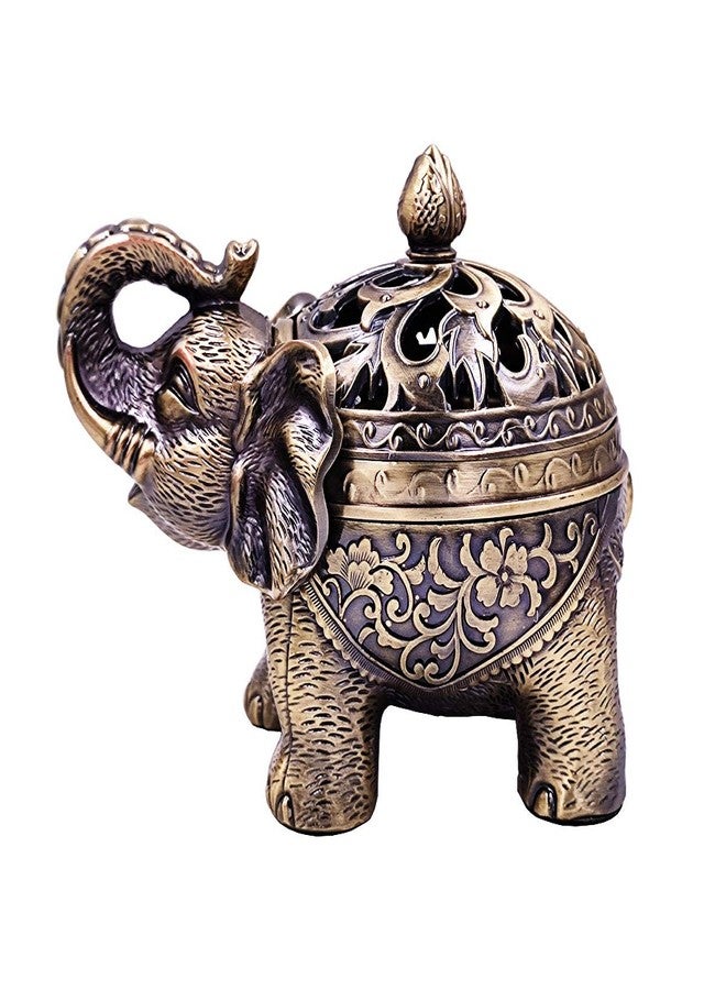 Hourwof Metal Elephant Incense Holder,Vintage Cone Coil Incense Burner with Lid,Ash Catcher,Aromatherapy Ornament Home Office Decor,Bronze - Image 1