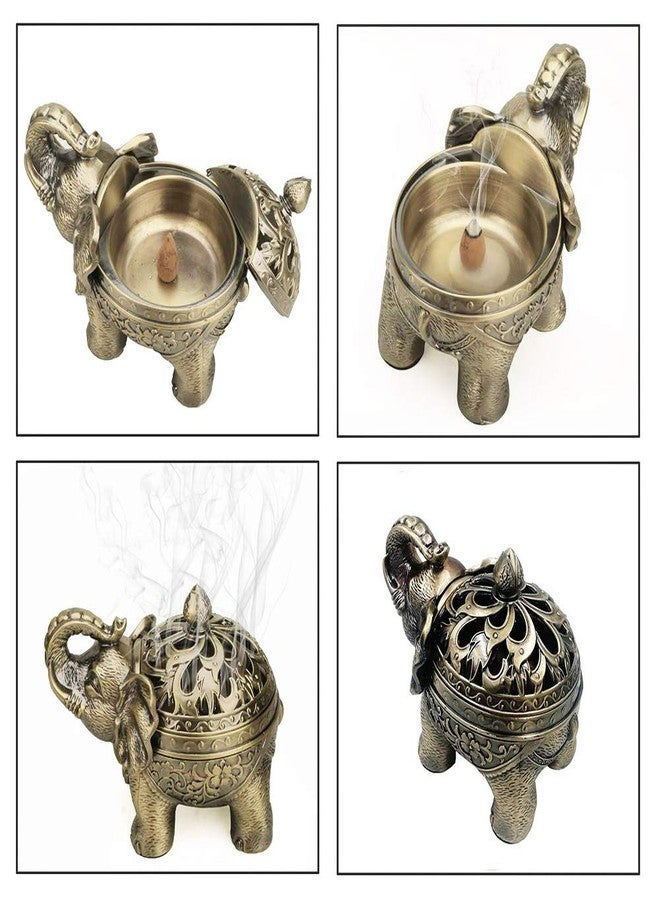 Hourwof Metal Elephant Incense Holder,Vintage Cone Coil Incense Burner with Lid,Ash Catcher,Aromatherapy Ornament Home Office Decor,Bronze - Image 4