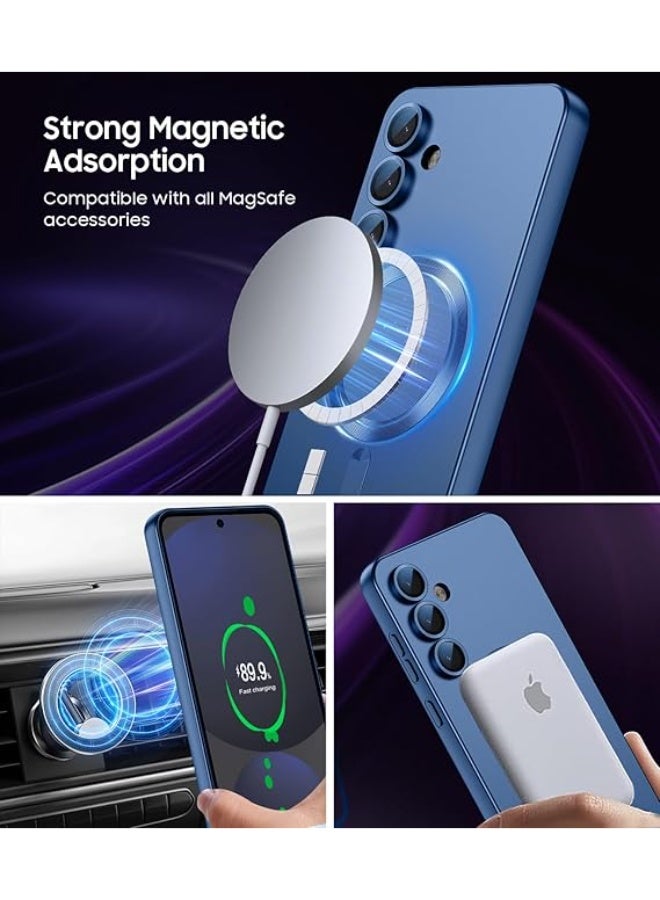 Compatible with Magnetic for Samsung S25 Plus Case [Compatible with MagSafe][Built-in Camera Lens Protector] Slim Soft Silicone Bumper Shockproof Metallic Luster Phone Cover (Blue) - Image 4