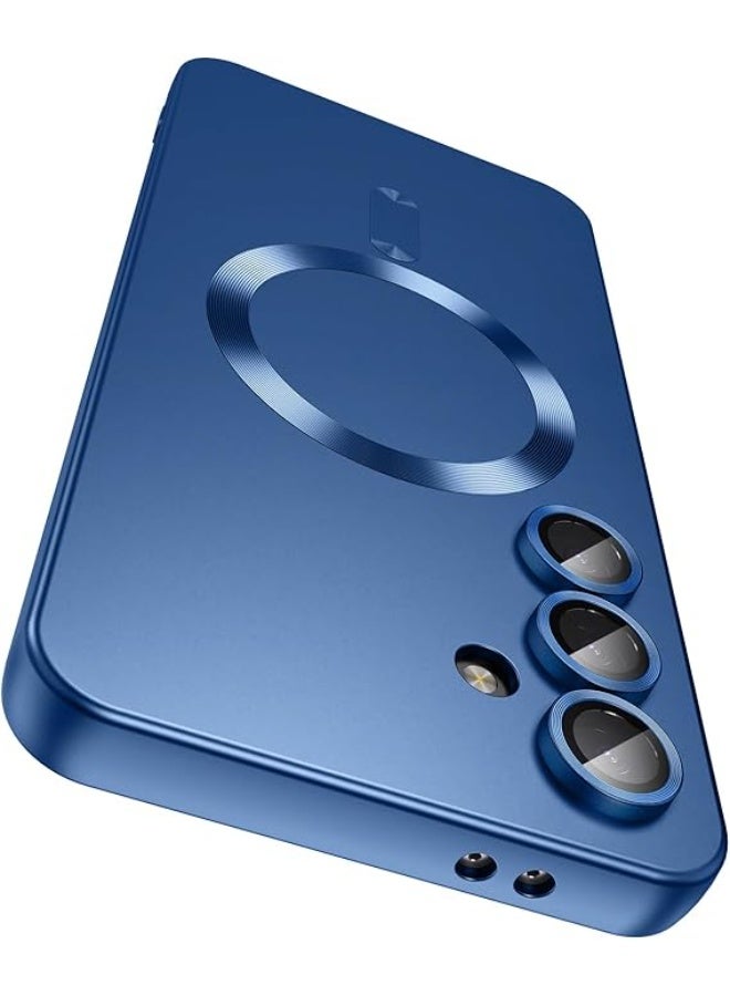 Compatible with Magnetic for Samsung S25 Plus Case [Compatible with MagSafe][Built-in Camera Lens Protector] Slim Soft Silicone Bumper Shockproof Metallic Luster Phone Cover (Blue) - Image 1