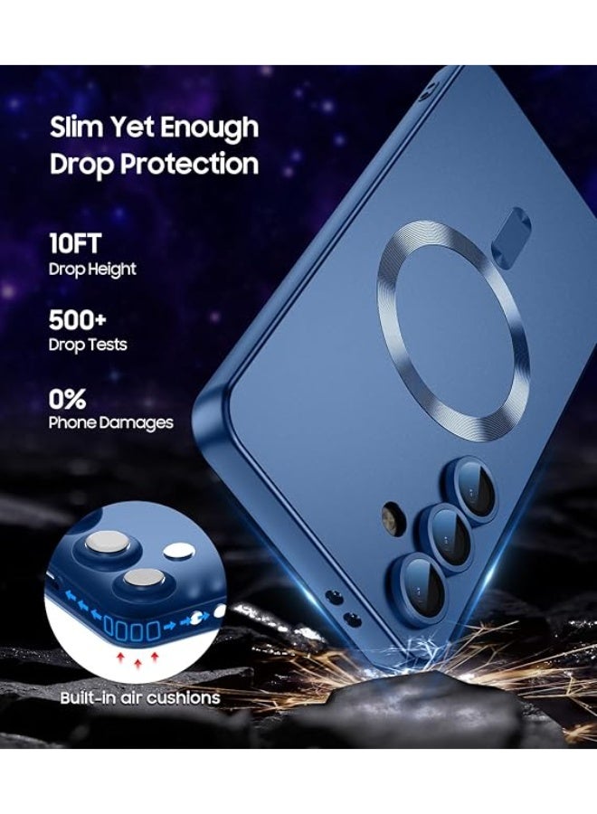Compatible with Magnetic for Samsung S25 Plus Case [Compatible with MagSafe][Built-in Camera Lens Protector] Slim Soft Silicone Bumper Shockproof Metallic Luster Phone Cover (Blue) - Image 3