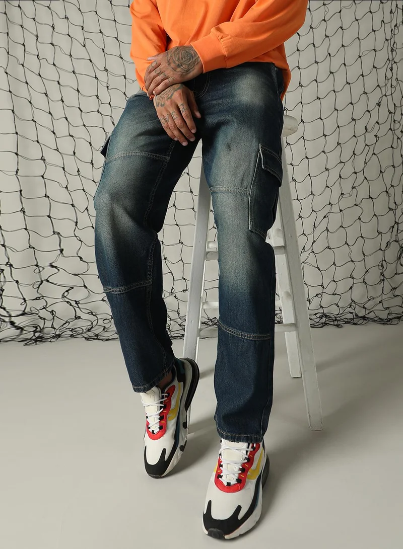 هوبرهولمي Men's Indigo 100% Cotton Distressed Full Length Relaxed Fit Jeans