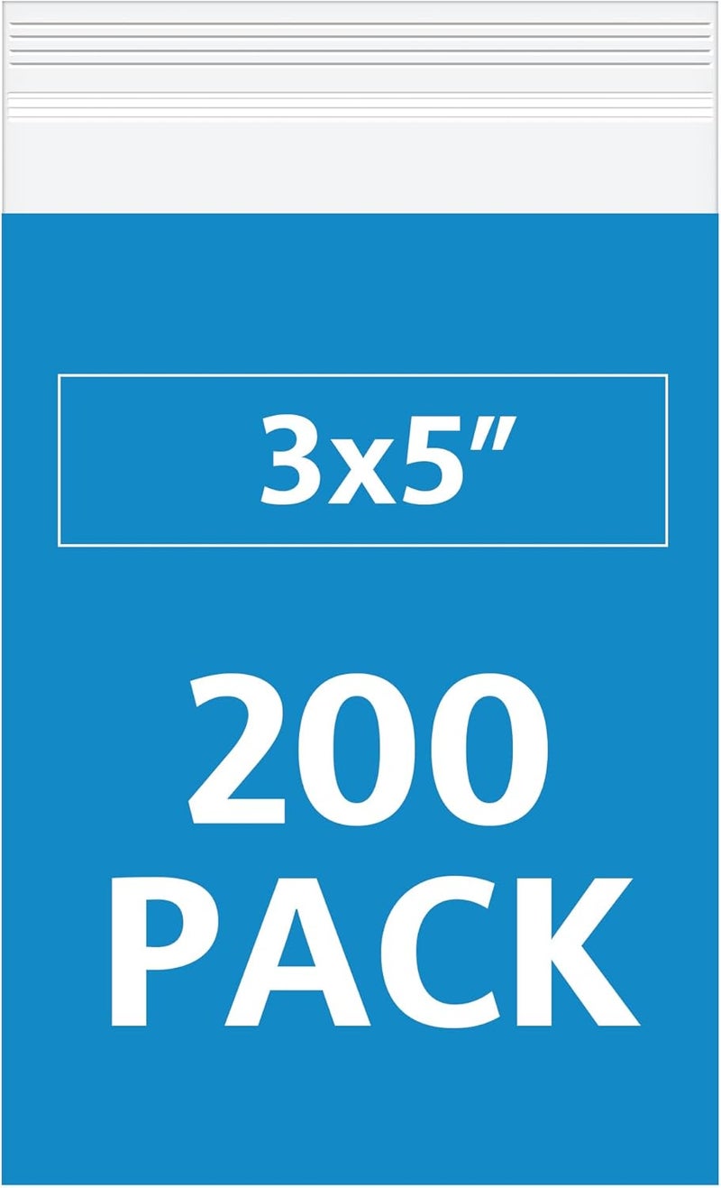 Bonison 3x5 Inch Clear Reclosable Bags 200 Pack, 2 Mil Small Zip Bags for Jewelry, Pills, Beads, Crafts, Seeds, Small Business Packaging, Resealable Plastic Baggies for Samples, Hardware & Everyday Storage - Image 1