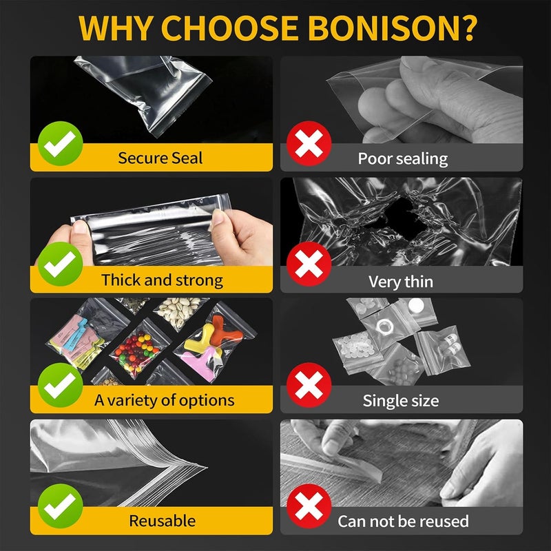 Bonison 3x5 Inch Clear Reclosable Bags 200 Pack, 2 Mil Small Zip Bags for Jewelry, Pills, Beads, Crafts, Seeds, Small Business Packaging, Resealable Plastic Baggies for Samples, Hardware & Everyday Storage - Image 4