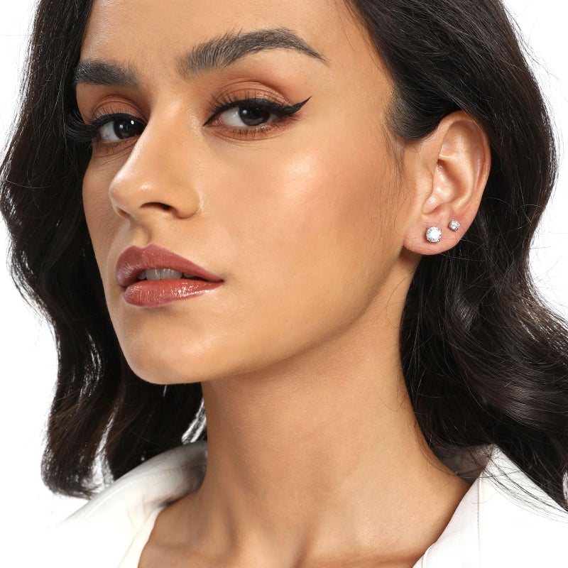MDFUN Titanium Stud Earrings Set Hypoallergenic Cubic Zirconia Round CZ 4 Prong Surgical 316L Stainless Steel Stud Earring for Women and Men 3-6mm Pack of 4 - Image 3