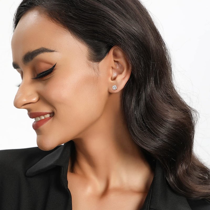 MDFUN Titanium Stud Earrings Set Hypoallergenic Cubic Zirconia Round CZ 4 Prong Surgical 316L Stainless Steel Stud Earring for Women and Men 3-6mm Pack of 4 - Image 2