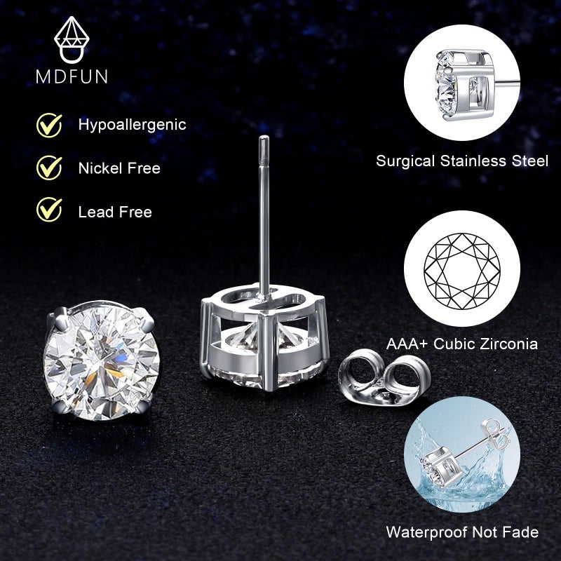 MDFUN Titanium Stud Earrings Set Hypoallergenic Cubic Zirconia Round CZ 4 Prong Surgical 316L Stainless Steel Stud Earring for Women and Men 3-6mm Pack of 4 - Image 5