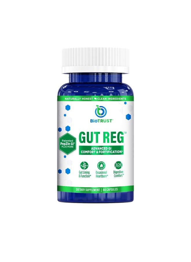 BioTrust Gut Reg Supports a Healthy Gut Lining, Helps Restore Gut Health and Helps Relieve Occasional GI Discomfort with PepZin GI, L-Glutamine and Ginger Extract, Non-GMO, Gluten-Free (60 Capsules)  - Image 1
