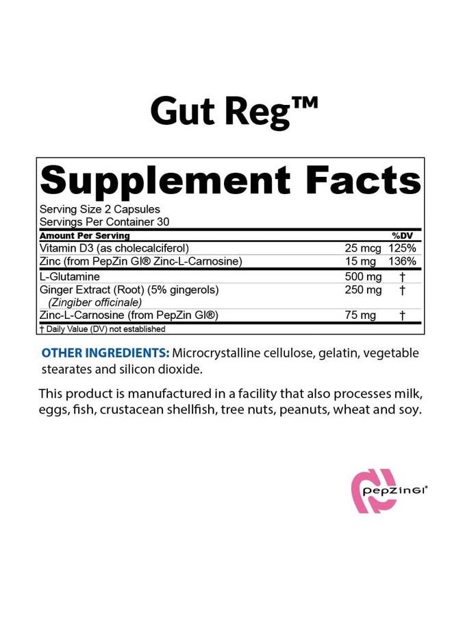 BioTrust Gut Reg Supports a Healthy Gut Lining, Helps Restore Gut Health and Helps Relieve Occasional GI Discomfort with PepZin GI, L-Glutamine and Ginger Extract, Non-GMO, Gluten-Free (60 Capsules)  - Image 3