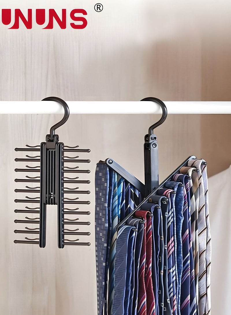 UNUNS 20-Hook Tie Rack Organizer Hanger,2-Pack 360 Degree Rotation Black Tie Rack,Hanging Closet Organization Storage Holder For Belts,Men's Ties, Women's Shawls,Scarves,Clothing,Accessories  - Image 1