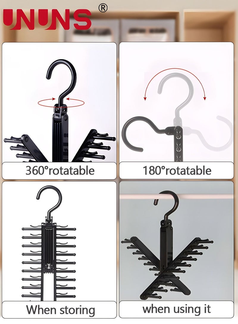 UNUNS 20-Hook Tie Rack Organizer Hanger,2-Pack 360 Degree Rotation Black Tie Rack,Hanging Closet Organization Storage Holder For Belts,Men's Ties, Women's Shawls,Scarves,Clothing,Accessories  - Image 3
