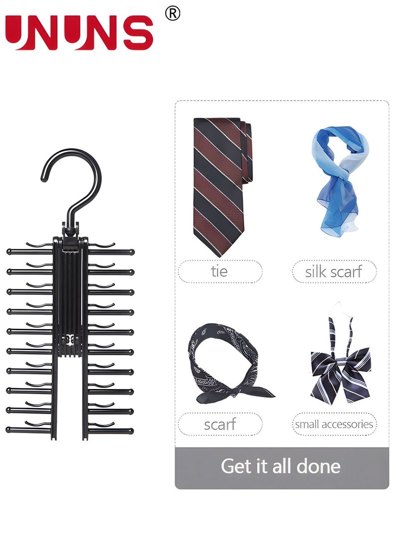 UNUNS 20-Hook Tie Rack Organizer Hanger,2-Pack 360 Degree Rotation Black Tie Rack,Hanging Closet Organization Storage Holder For Belts,Men's Ties, Women's Shawls,Scarves,Clothing,Accessories  - Image 5