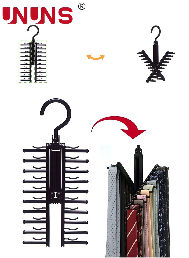 UNUNS 20-Hook Tie Rack Organizer Hanger,2-Pack 360 Degree Rotation Black Tie Rack,Hanging Closet Organization Storage Holder For Belts,Men's Ties, Women's Shawls,Scarves,Clothing,Accessories  - Image 4
