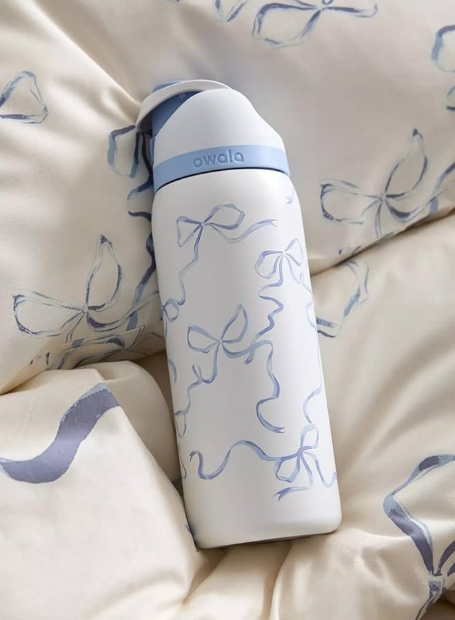 Owala 32 OZ. 945 ML Tied And True Blue Bows  Exclusive FreeSlip Stainless Steel Vacuum Insulated Sports Water Bottle. Blue - Image 2