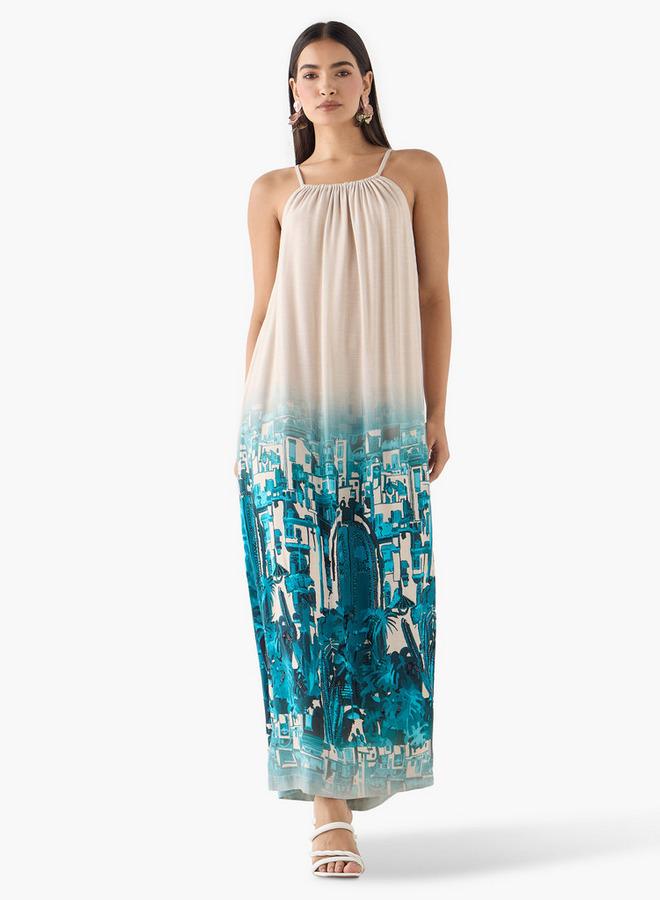 ايكونيك فستان ماكسي بحمالات مطبوع - Image 2