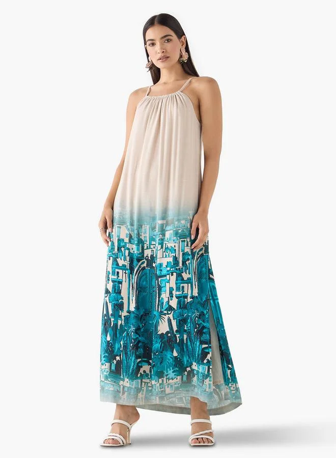 ايكونيك فستان ماكسي بحمالات مطبوع