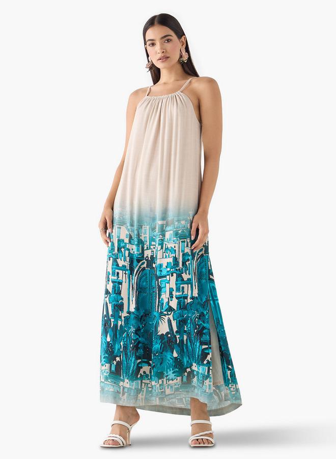 ايكونيك فستان ماكسي بحمالات مطبوع - Image 1