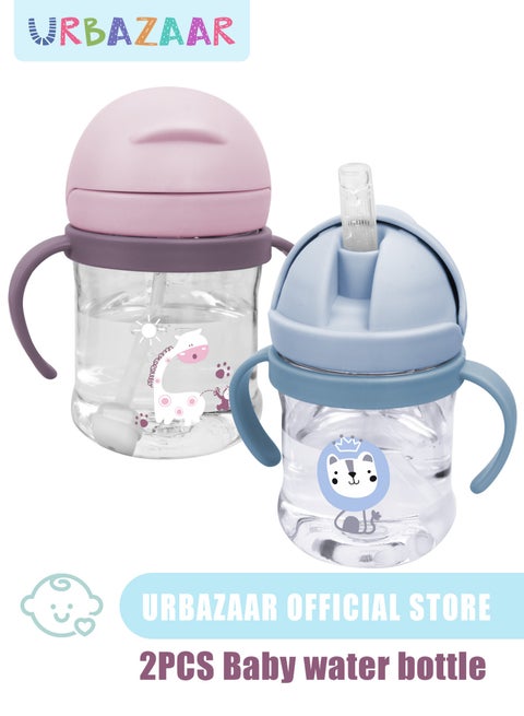 2-Pcs Baby Sippy Cups For 6 Months +, 260ml Baby Cup with Weighted Straw and Easy Grip Handles, Kids Water Bottle with Simple Flip Lid, 360 Degree Spill Proof Toddler Cup
