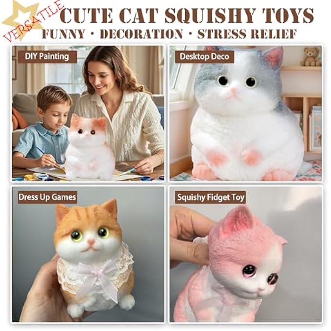 YJPPDD Big taba Squishy Cat, Handmade Squishy Cat for Adult/Kids, Stress Relief, Cute & Soft Cat Design, Perfect Squeeze Toys Gift for Relaxation and Fun - Dress Up Your Own Squishies Cat(Siamese) - Image 5