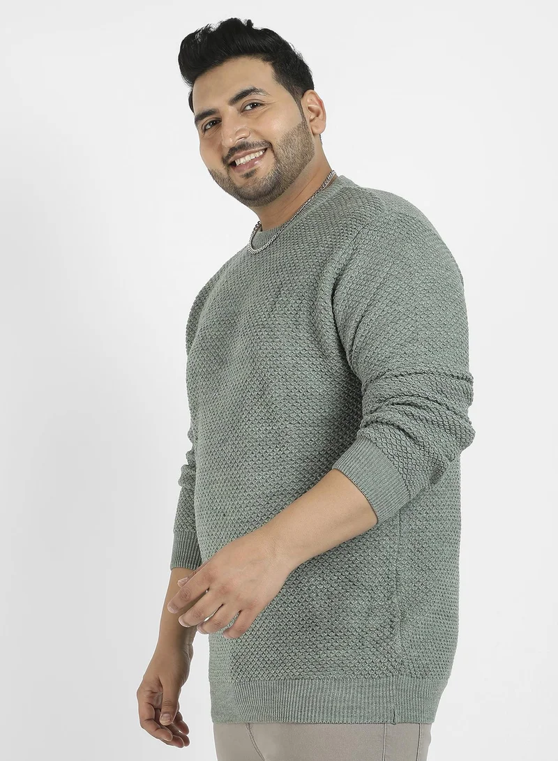 Instafab Plus  Men's Olive Green Textured Knit Pullover Sweater for Men | Best Price UAE