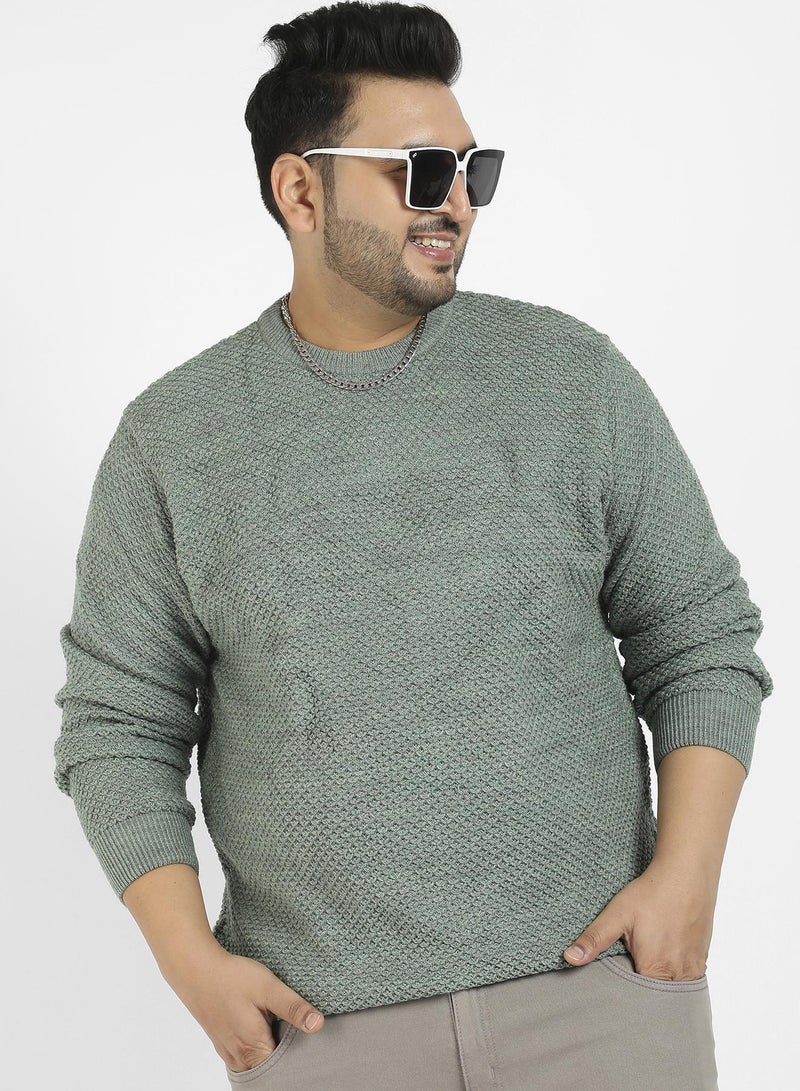 Instafab Plus Men's Olive Green Textured Knit Pullover Sweater - Image 1