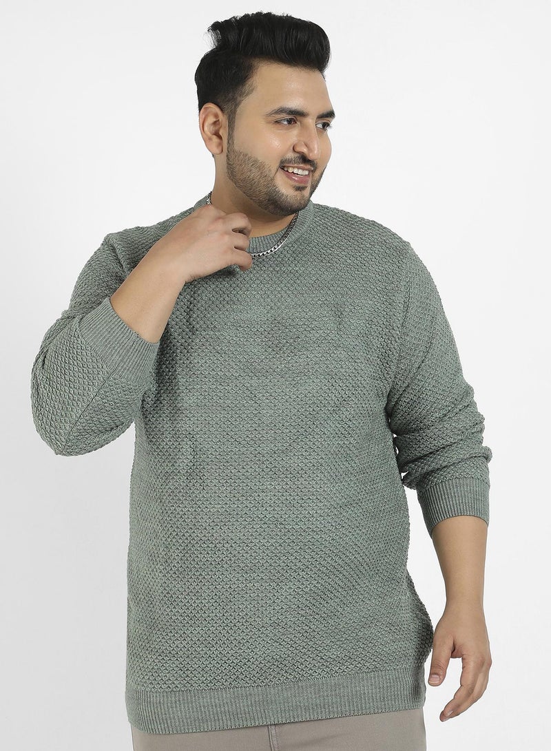 Instafab Plus Men's Olive Green Textured Knit Pullover Sweater - Image 2