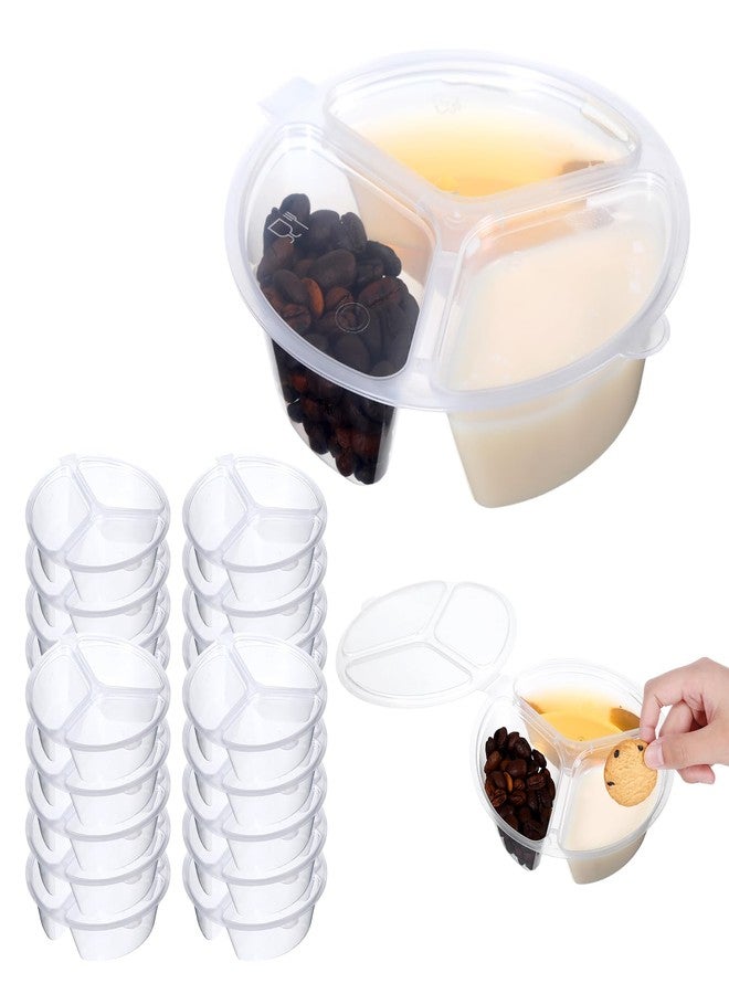 Qiuruoo 20 Pcs 3 Compartment Snack Container, Reusable Snack Containers With Lids, Transparently Portable Three-Compartment Dipping Sauce Box For Dips, Condiment, Fruits - Image 1