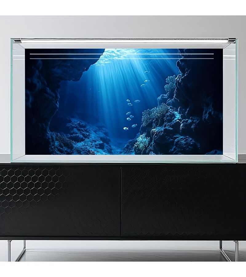 One Sheet 47.2x24 Inch Deep Blue Ocean Themed Aquarium Background Sticker Self Adhesive Sunlight Ray Mural for Fish Tank Durable Scratch Resistant - Image 5