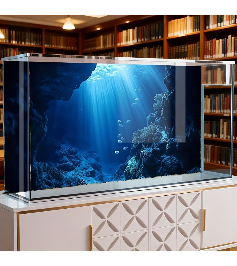 One Sheet 47.2x24 Inch Deep Blue Ocean Themed Aquarium Background Sticker Self Adhesive Sunlight Ray Mural for Fish Tank Durable Scratch Resistant - Image 1
