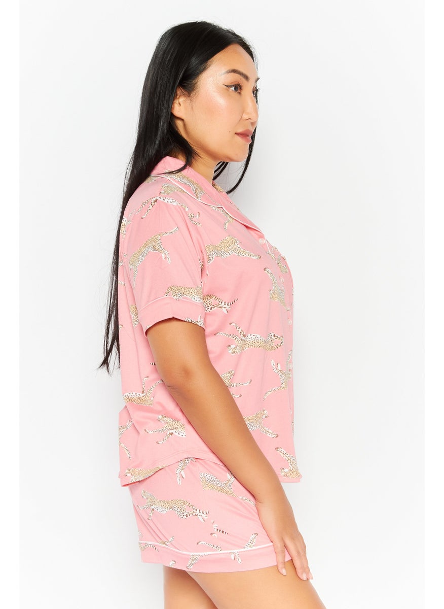 Flora By Flora Nikrooz - Women 2pc Animal Print Pajama Set, Coral Combo - Image 1