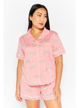 Women 2pc Animal Print Pajama Set, Coral Combo