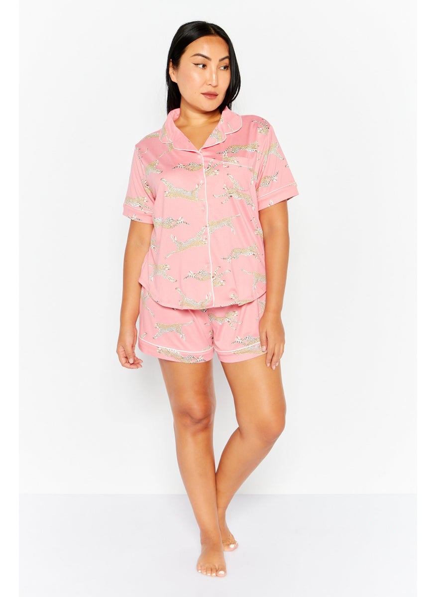 Flora By Flora Nikrooz - Women 2pc Animal Print Pajama Set, Coral Combo - Image 1
