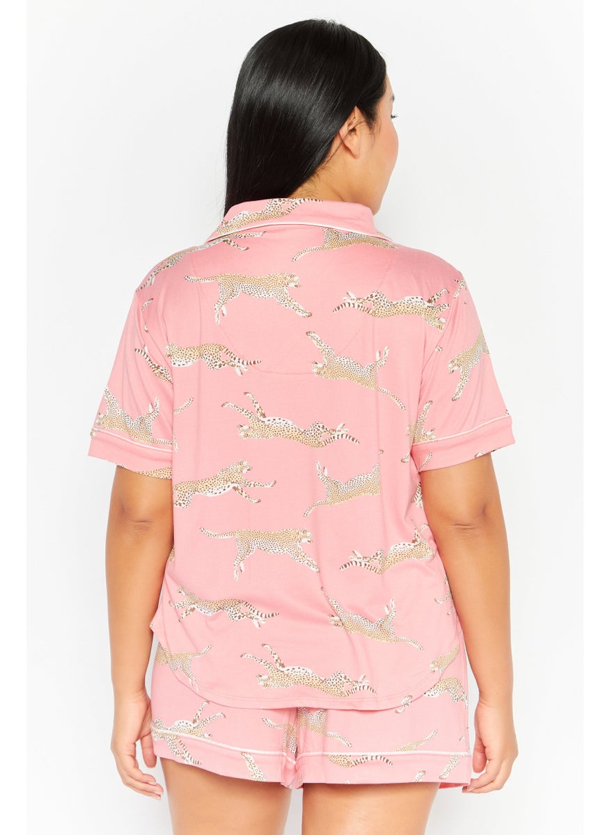 Flora By Flora Nikrooz - Women 2pc Animal Print Pajama Set, Coral Combo - Image 1