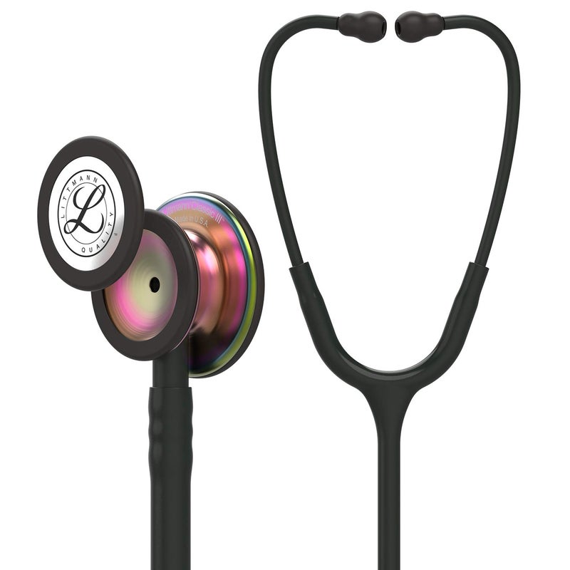 3M Littmann Classic III Monitoring Stethoscope, 5870, More Than 2X as Loud, Weighs Less, Stainless Steel Rainbow-Finish Chestpiece, 27" Black Tube, Stem and Headset - Image 1