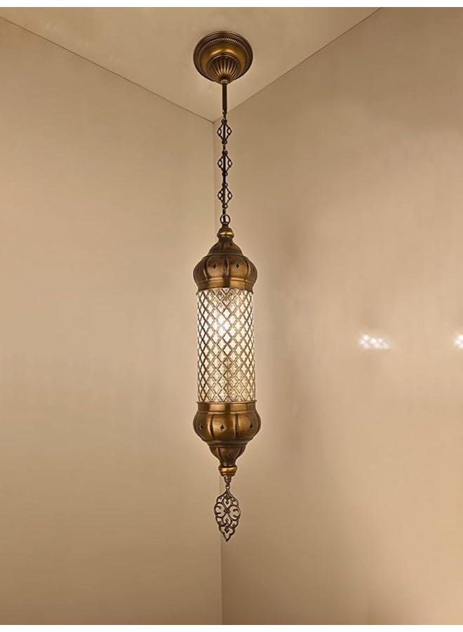 Prime Sole Vintage Moroccan Pendant Light, Antique Brass Hanging Lantern Ceiling Fixture, Boho Islamic Lantern Lamp for Kitchen, Hallway, Entryway, Dining Room Décor Lighting - Image 2