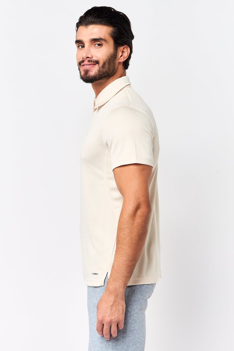MOTION Men Sportswear Fit Short Sleeve Training Polo Shirt, Beige - Image 3