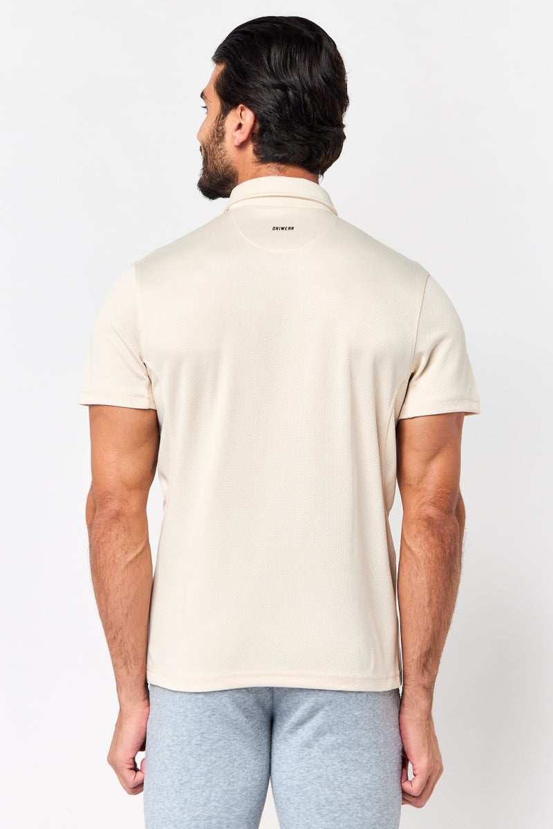 MOTION Men Sportswear Fit Short Sleeve Training Polo Shirt, Beige - Image 4