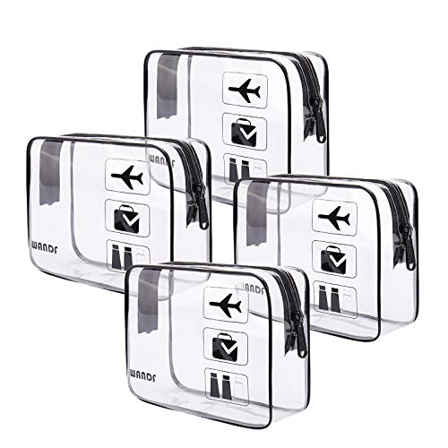 WANDF TSA Approved Clear Travel Toiletry Bag wih Zippers Carry-on Travel Accessories Quart Size Toiletries Cosmetic Pouch Makeup Bags for Men and Women (4pcs) - Image 1