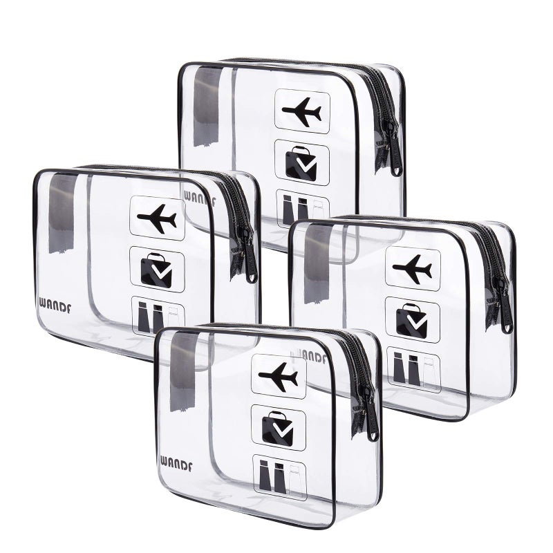 WANDF TSA Approved Clear Travel Toiletry Bag wih Zippers Carry-on Travel Accessories Quart Size Toiletries Cosmetic Pouch Makeup Bags for Men and Women (4pcs) - Image 2