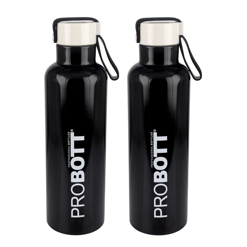 PROBOTT PROBOTT Thermosteel Vacuum Flask Hot Cold Sports Bottle Each 600ml Black Pack of 2  - Image 1