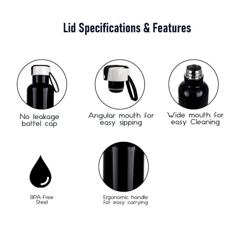 PROBOTT PROBOTT Thermosteel Vacuum Flask Hot Cold Sports Bottle Each 600ml Black Pack of 2  - Image 4