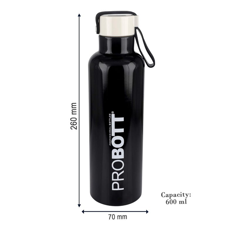 PROBOTT PROBOTT Thermosteel Vacuum Flask Hot Cold Sports Bottle Each 600ml Black Pack of 2  - Image 5
