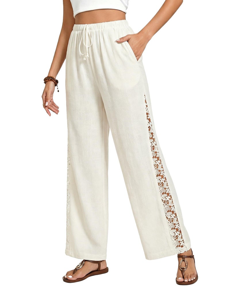 GRAPENT Loose Fitting Pants for Women Loose Linen Pants for Women Pantalones para Mujer Cream White X-Large US Size 16-18 - Image 1