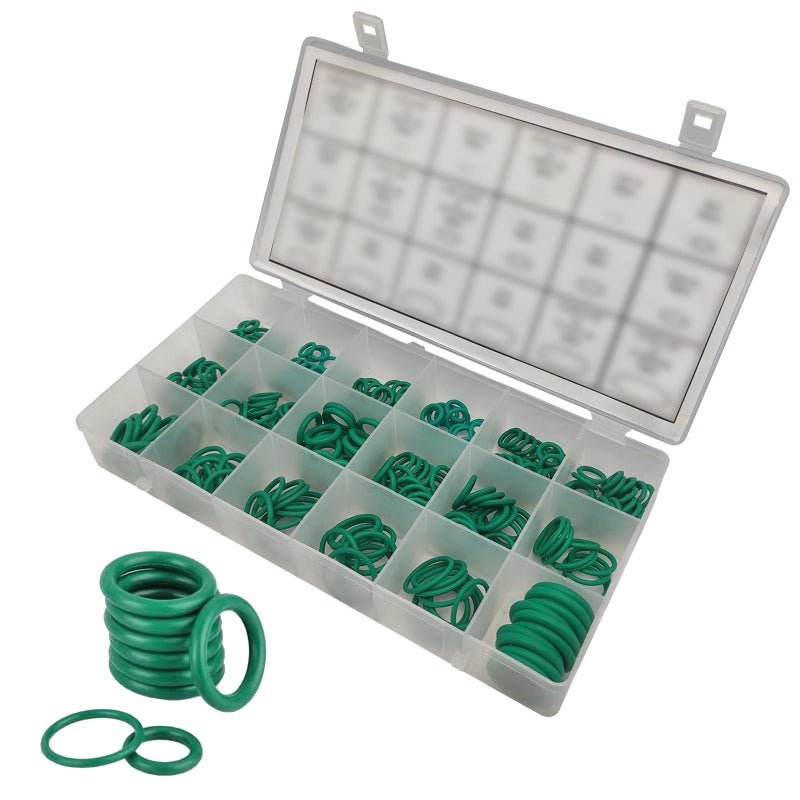 gunhunt 270 PCS Car Seal Ring Classification Kit 18 Sizes of High Pressure and High Temperature Resistant Rubber ORings Car Air Conditioner AC Repair Gasket Seal Ring Universal for Cars Green