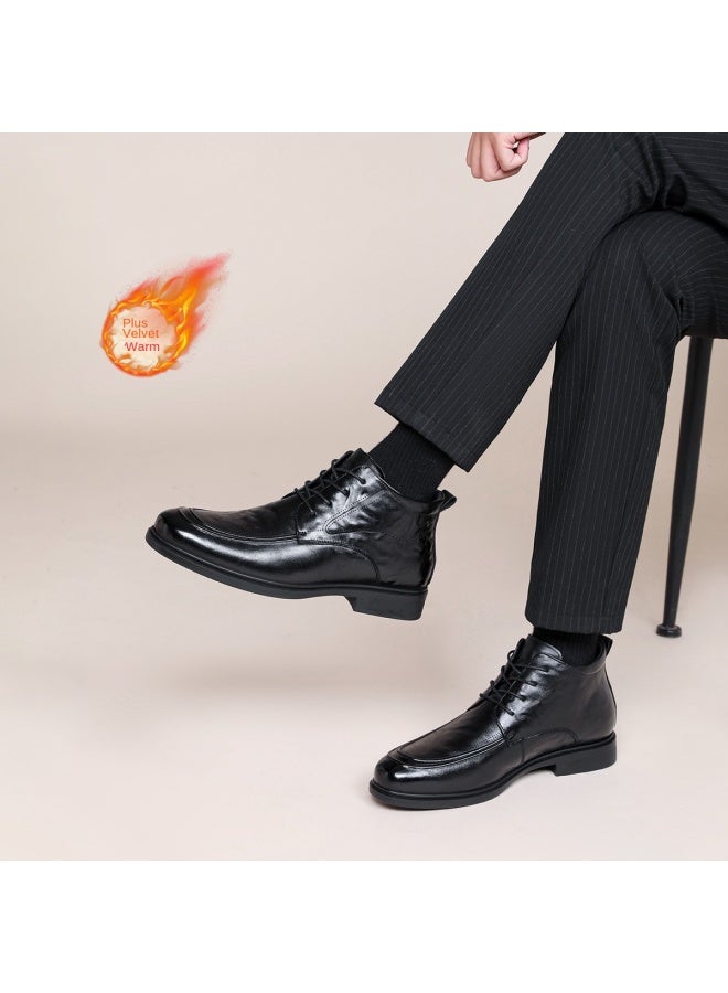 RED DRAGONFLY أحذية رجالية خريف شتاء مبطن بفرو دافئ منقوش يدويًا أحذية جلدية عالية القمة أحذية قطنية عالية الجودة رسمية للتنقلات أعمال - Image 2