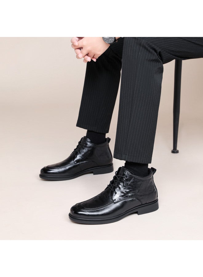 RED DRAGONFLY أحذية رجالية خريف شتاء مبطن بفرو دافئ منقوش يدويًا أحذية جلدية عالية القمة أحذية قطنية عالية الجودة رسمية للتنقلات أعمال - Image 3